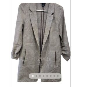 Rachel Zoe Medium Gingham Plaid Open Front 3/4 Length Sleeve Blazer $69